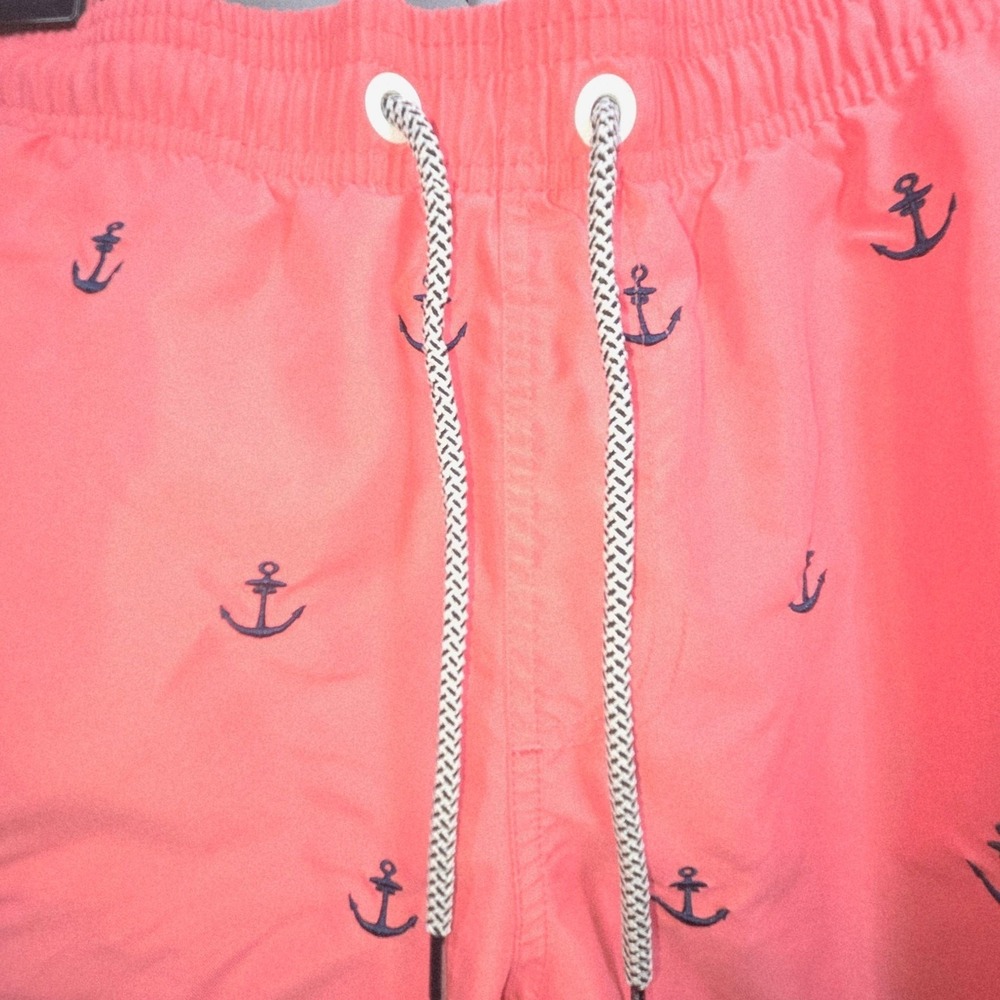 Maamgic Swim Trunks Men Medium Pink Polyester Anchor Print Nautical Beach Shorts